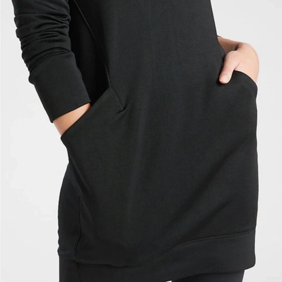 ATHLETA BLACK LONG SLEEVE TRIUMPH LUXE SHINE HOODIE SWEATSHIRT DRESS Sz XS - Picture 5 of 14